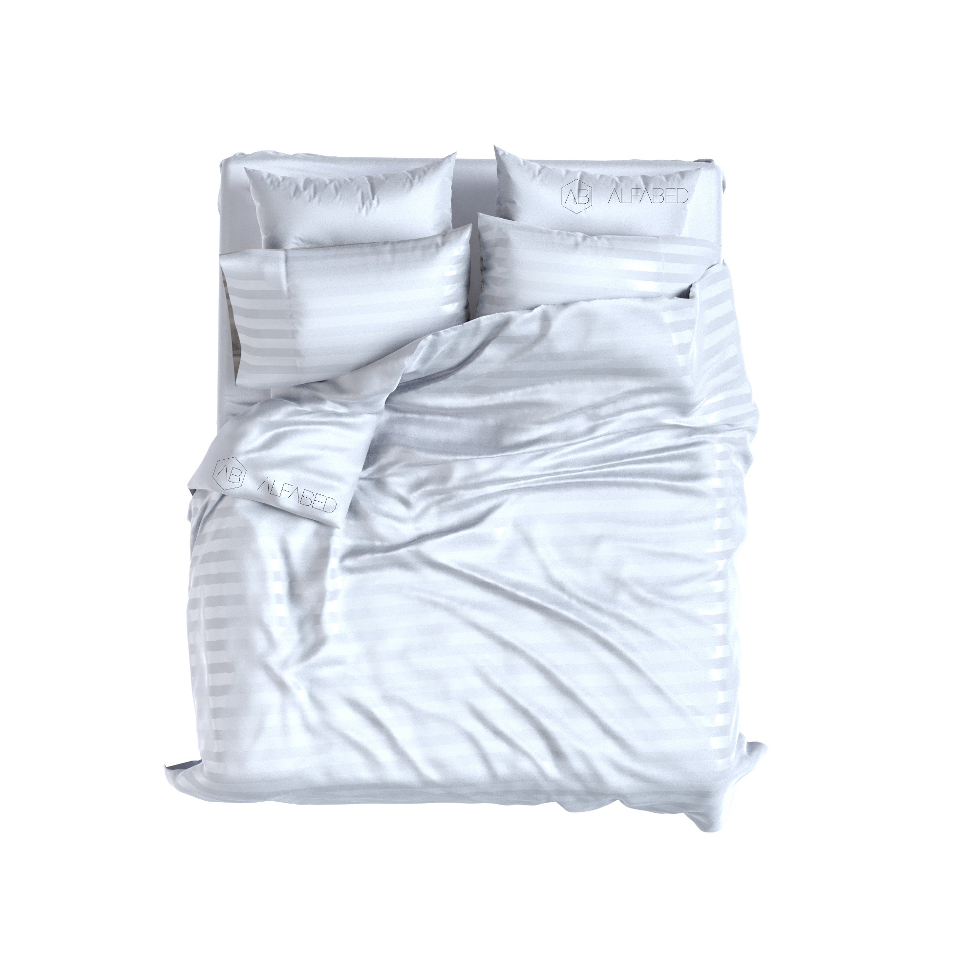 Set Premium Țesute Bumbac Sateen Stripe Alb