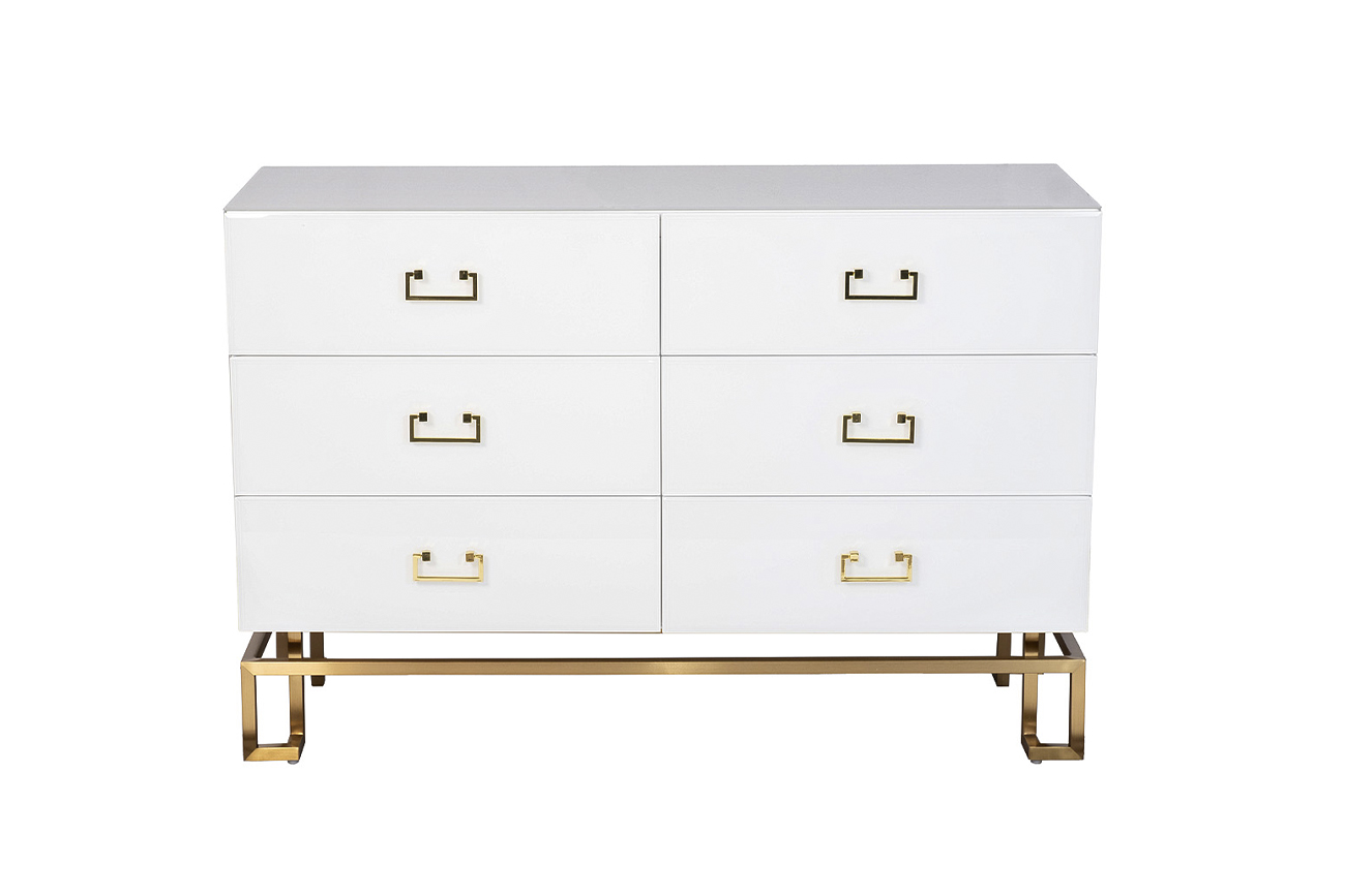 Комод 6 ящиков белый/золото KFG089