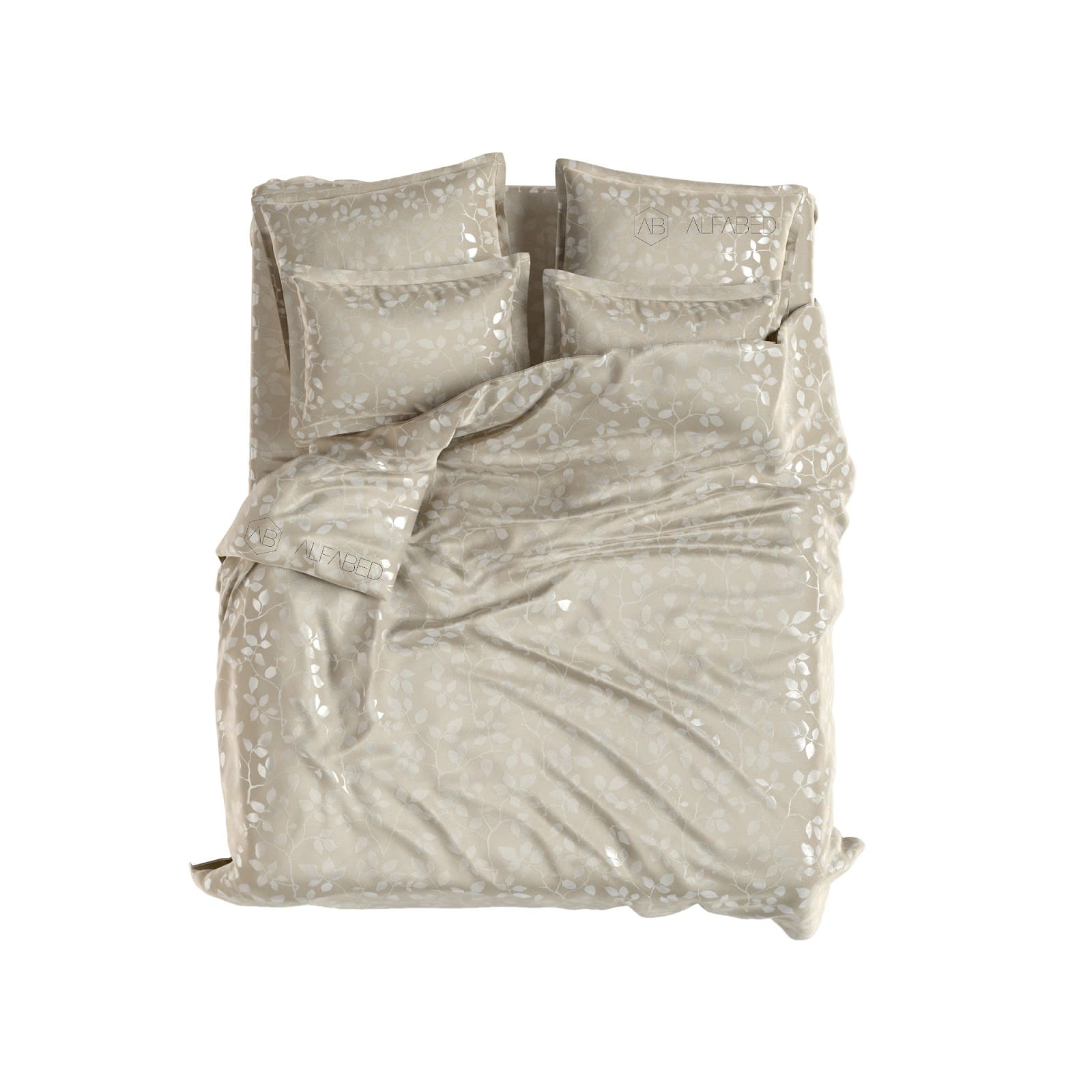 Set Lux Jacquard Coton Taupe Frunze De Copac