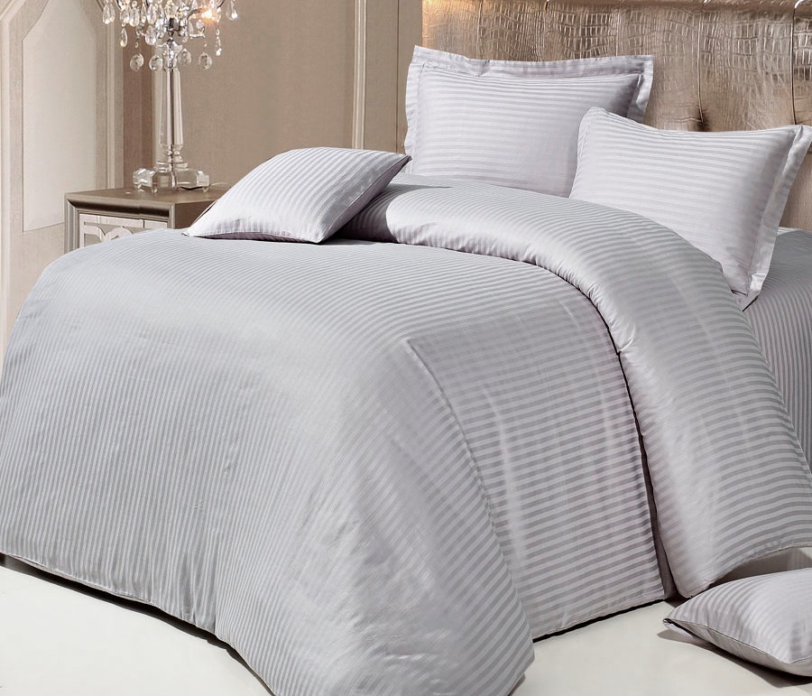 Set lenjerie ALFABET Premium țesute Bumbac Satin dungă Gri