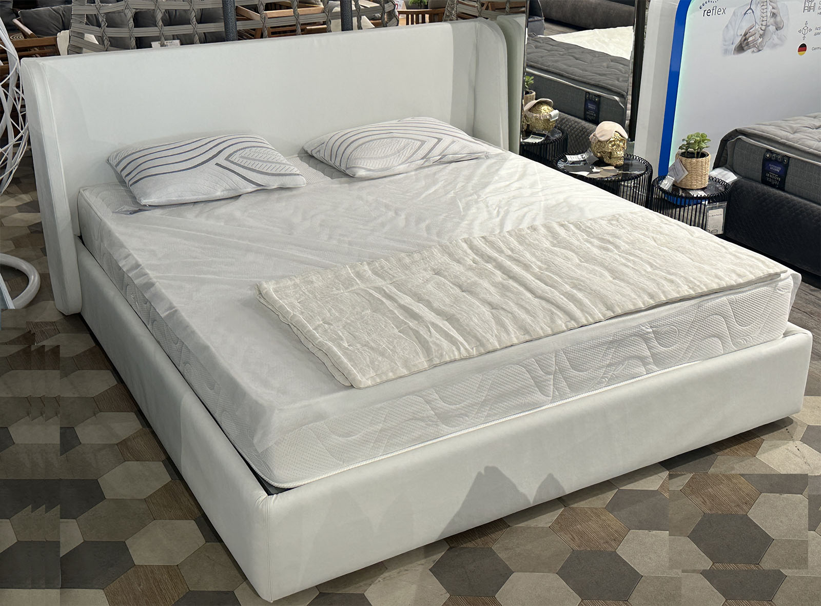 ALFABED POSH BOX Pat Cu Mecanism De Ridicare White Leather2