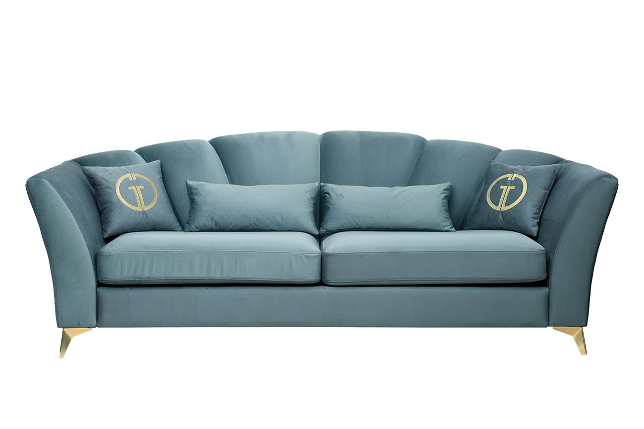 Диван Annette трехместный без мех,велюр бирюз.Colt1004/зол 