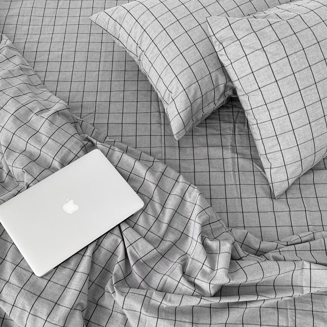 Fitted Sheet Washed Cotton Grey Denim Square H-35
