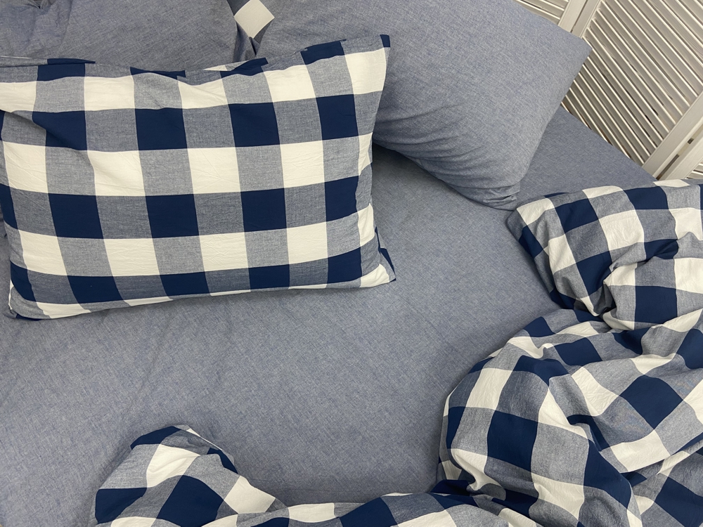 Uni sheet washed cotton blue denim bez rezinki