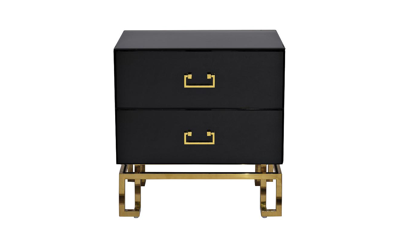 Тумба c  2-мя ящиками черная/золото KFG059