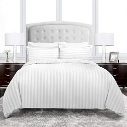 Set Lenjerie ALFABED Premium Woven Cotton Sateen Stripe White 3