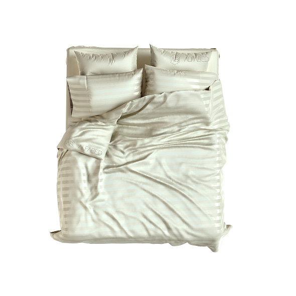 Set Premium Woven Cotton Sateen Stripe Cream