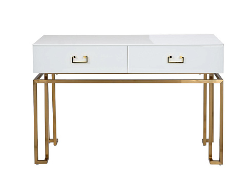 Консоль 2 ящика белая/золото KFG070