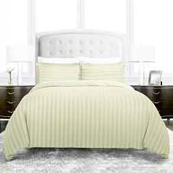 Set Lenjerie ALFABED Premium Woven Cotton Sateen Stripe Cream