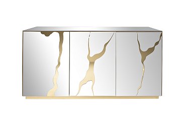 Комод зеркальный c золотым декором 160х45х90см KFG195